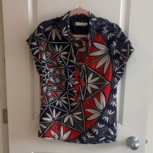 Tory Burch Silk Multicolor Geometric Blouse